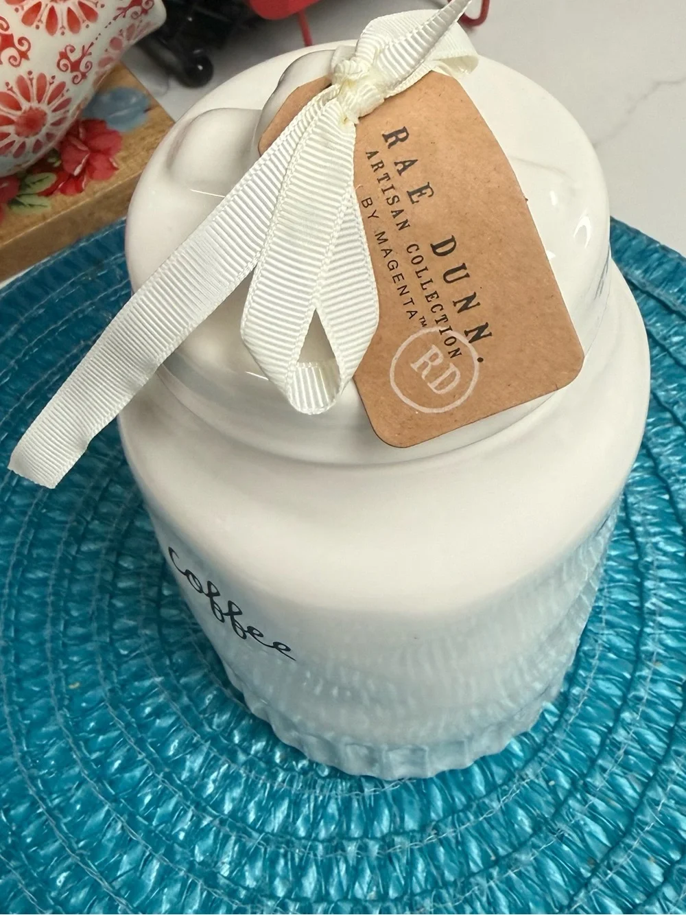 Rae Dunn White Ceramic Coffee Canister with Black Lettering